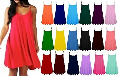 £6.89 • Buy Womens Ladies Plain Cami Strappy Flared Swing Dress Camisole Summer Vest Top