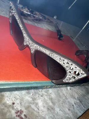 Miu Miu Rasoir Rock Sunglasses Rhinestone Cat Eye Half Frame Black Marble  • $169.99