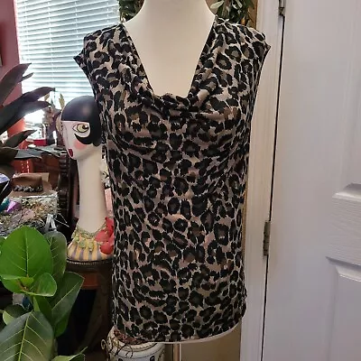 Michael Kors Blouse Top Black Green Sleeveless Work Career Animal Cheetah Print • $16