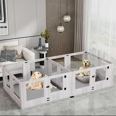 Extra Large Dog Whelping Box Tempered Glass Playpen W/ Rail Door Fertility Pad • $369.91