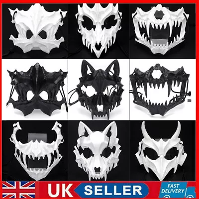 Half-face Mask Dragon Tiger Man Wolf Mask Cosplay Horror Halloween Costume Props • £4.65