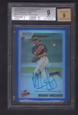 2010 Bowman Chrome Blue Refractor Rookie Auto #80 Manny Machado Bgs 9 Mint #/150 • $2250