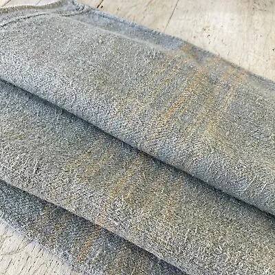 Dyed Blue Grain Sack Caramel Stripe Linen Fabric Rustic Grainsack Vintage Hemp • $150