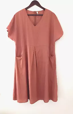 Grae Cove Dress Women's XL Clay  100% Linen V Neck Pockets Swing Midi Dress • $45