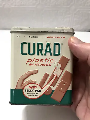 Vintage Curad Plastic Bandages Tin Large Economy Size 1960's (Empty Tin Box) • $11.69