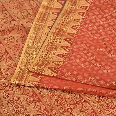 Sanskriti Sankriti Vintage Red Sarees Art Silk Woven Craft Fabric Premium 5 Yard • $37.23