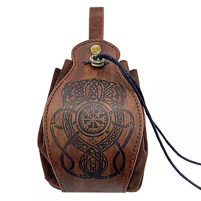 Medieval PU Leather Pouch Vintage Belt Drawstring Purse Viking Waist Bag Cosplay • £14.83