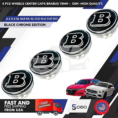 $26.24 • Buy 4 Pcs Wheels Center Caps Amg Mercedes Benz Brabus Black 75mm - Oem - Hq - Fit