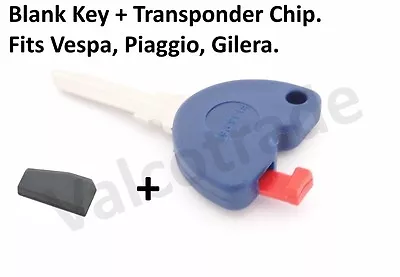 Uncut Key Blank For Gilera Vespa Piaggio Scooters PLUS Transponder Chip. • $18.64