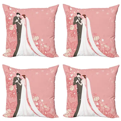 Pink Pillow Cushion Set Of 4 Bride Groom Dancing Floral • £19.99