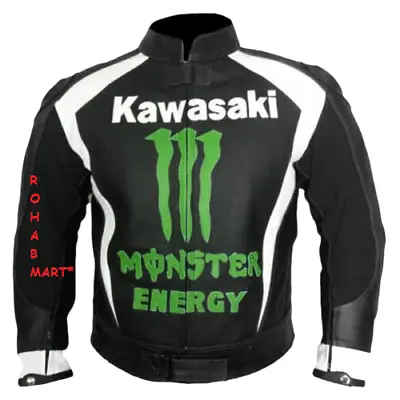 Racing Leather Motorbike Jacket - Kawasaki Monster Energy Leather Jacket • $167.87