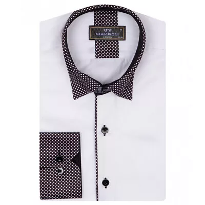 Makrom Small Doted Print Long Sleeve Men's Shirts Sl 6801 - Black • £29.99