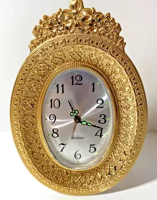 Vintage Bulova Gold Tone Oval Wind Up Alarm Clock EXCELLENT CONDITION • $33