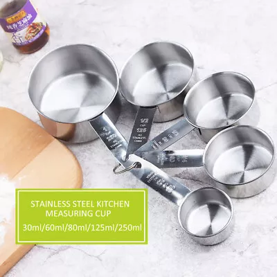 £11.66 • Buy Set Of 5 Stainless Steel Measuring Cups And Spoons Kitchen Baking Cooking Tools