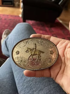 Vintage Belt Buckle Montana Silver Company. Montana Cowboy On Horse • $28