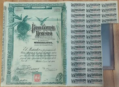 Banco Central Mexicano 1908 Mexico Blueberry  Bond 100 Pesos Coupons Loan Stock • $30