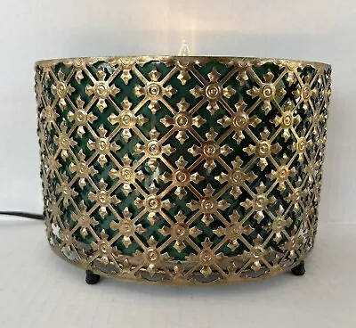 MCM TV Lamp Planter Brass Lattice Green Ceramic Mid Century Modern 1950's • $125