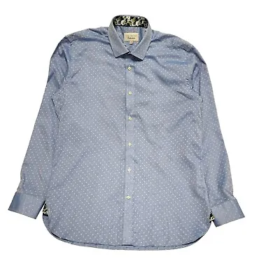 Ted Baker Blue Polka Dot Long Sleeve Shirt Uk Men's Size L CC552 • £27.99