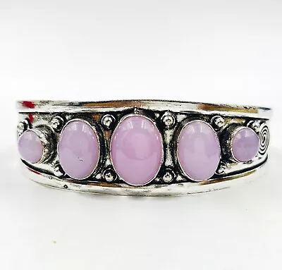 925 Sterling Silver Natural Rose Quartz Gemstone Handmade Jewelry Cuff Bracelet • $17.59