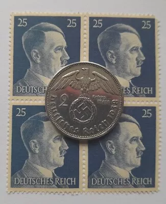 £17.99 • Buy Third Reich Silver Coin & Hitler Stamp Set German Germany 2 Reichmark Two Marks