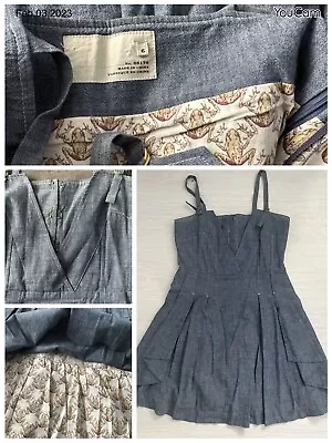 £4.99 • Buy Stunning Denim Dress With Pleated Skirt And Cute Toad Material Lining  - Size 6