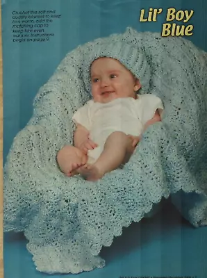 Lil' Boy Blue Baby Hat & Afghan Nursery Decor Crochet Pattern Instructions • $2.50