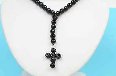 Mens Genuine Black Onyx Cross Rosary Necklace • $49.49