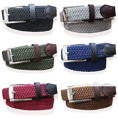 £4.95 • Buy Mens Webbing Belts Faux Leather Trim Ladies Elasticated Woven Braided Stretch 1 