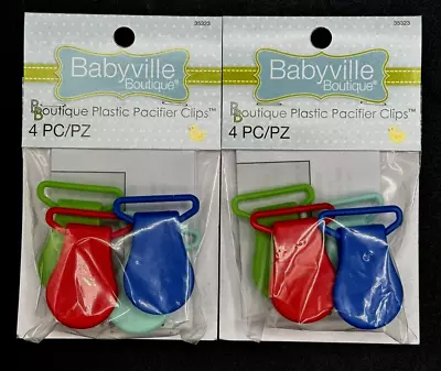 Pacifier Clips Babyville Boutique Plastic  2 Packs Of 4 ~ New In Package • $4.99
