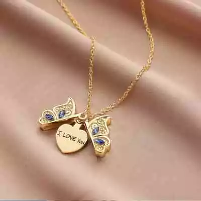 Butterfly Pendant Reveal I Love You Heart Locket Necklace For Women Girl Gift • £5.99