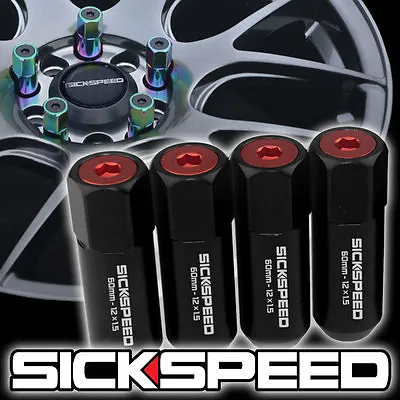 Sickspeed 4 Pc Black/red Caps Aluminum 60mm Lug Nuts For Wheels 12x1.5 L02 • $11.80