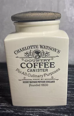 Charlotte Watson’s Coffee Canister England Henry Watson Square Wooden Lid • £12.58