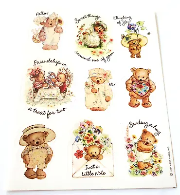 Vintage Sticker Sheet Mary Hamilton Hallmark Cute Bears Flowers Tea Party • $2.50