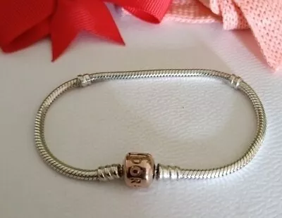 Pandora Silver And Rose Gold Barrel Clasp Bracelet 19cm 580702 ALE R Has A Chip  • $45