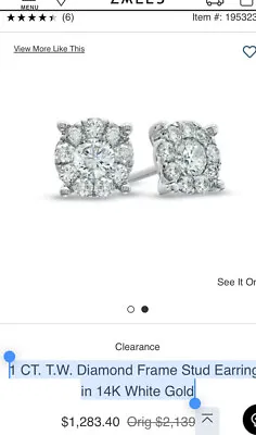 Diamond Stud Earrings 1 CT. T.W  In 14K White Gold Zales New Unworn • $649
