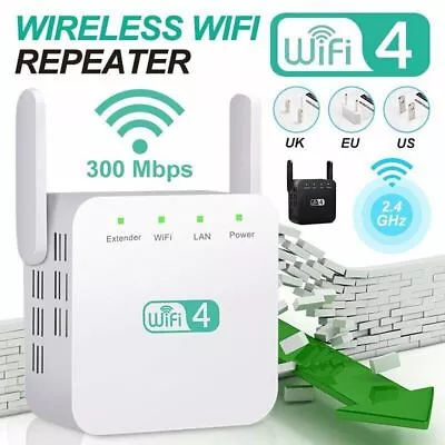 Wireless WIFI Repeater Wifi Extender 300Mbps Amplifier Long Range Signal Booster • £15.59