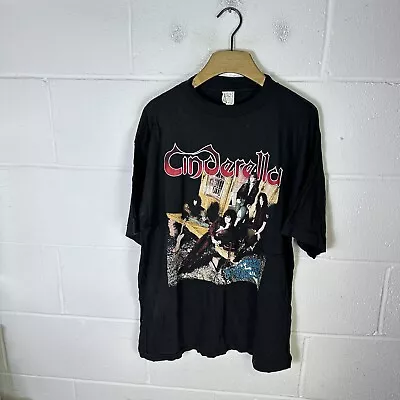 Vintage Cinderella Shirt Mens Extra Large Black Heartbreak Station 1991 Rock 90s • $55.52