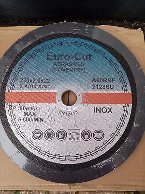 Cutting Discs 230mm X 2mm Flat Metal/Inox Euro Cut A60RBF Dated 06/2026 Pk Of 10 • £19.99
