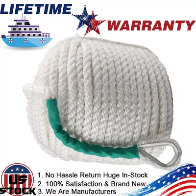 $29.99 • Buy 1/2 X100' 6250LB Twisted 3 Strand Nylon Anchor Rope Boat W/Thimble Rigging Line