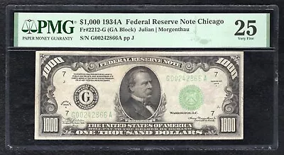 Fr. 2212-g 1934-a $1000 Frn Federal Reserve Note Chicago Il Pmg Very Fine-25 • $3499.95