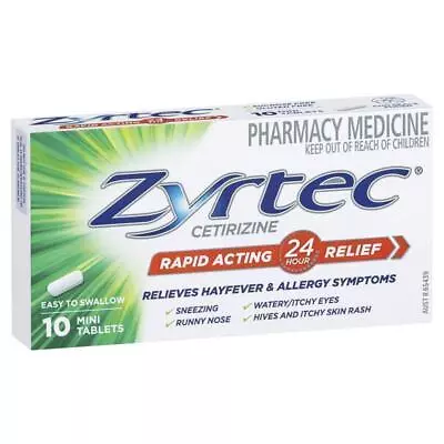 Zyrtec Rapid Acting Allergy Antihistamine & Hayfever Mini Tablets 10 Pack • $13.49