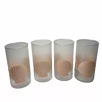Vintage Beachy Frosted Sea Shell Glasses Set Of 4 EXCELLENT CONDITION • $39
