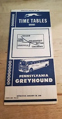 1948 Penn Greyhound Timetables: Folded: Chicago/ Cincinnati: G- • $25.70