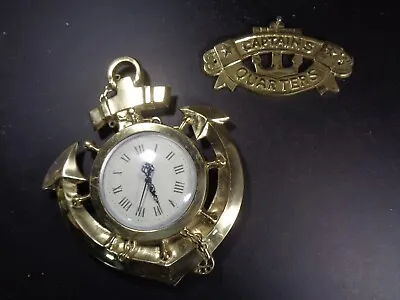 Vintage Ships Anchor Brass Clock & Captains Quarters Sign • £42.99