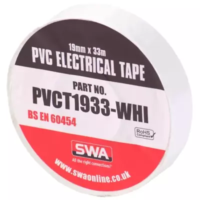 QUALITY 'SWA' WHITE PVC ELECTRICAL INSULATION TAPE - 19mm X 33m • £1.25