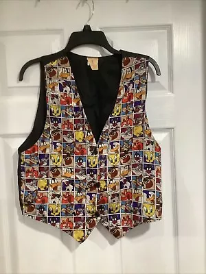 Vintage 1994 Looney Tunes Vest Adult All Over Print 3 Button • $15.95
