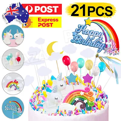 Unicorn Cake Topper Kit Cloud Rainbow Happy Birthday Banner Decoration 21Pcs/Set • $12.95