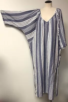 Mara Hoffman Caftan Kaftan Oversize Lagenlook Blue Beach Lounge Cover Up Dress M • $120