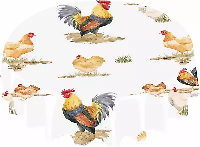 Yibeas Table Cloth Hen And Rooster Round Tablecloth 60 Inch Chicken Poultry Farm • $26.26