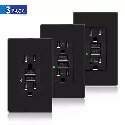 3PK BLACK GFCI Outlet 15Amp15A/125V Ground Fault Circuit Interrupter Receptacle • $37.85